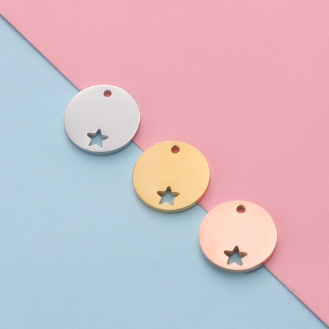 Mirror Polished Stainless Steel Round Pendant Charm With Hollow Star For DIY Necklace Bracelet Jewelry Making Accessories