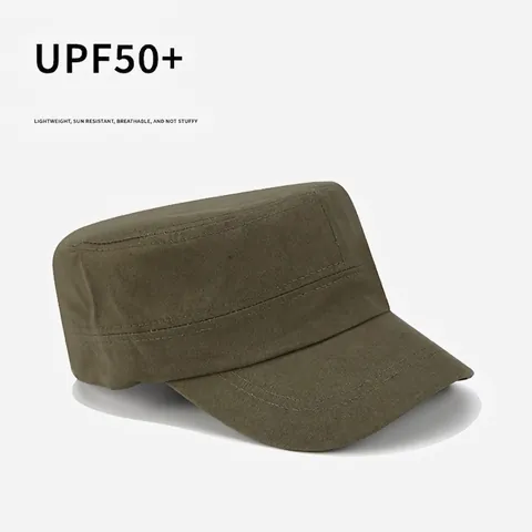 Cadet Cap Cotton Canvas Flat Top Military Hat Adjustable Solid Color Breathable Outdoor Sun Protection Unisex