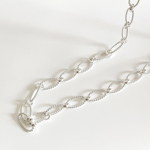 925 Sterling Silber Twisted Oval Gliederkette Französischer Stil Gewebte Textur Einfacher Chic Schmuck Für Damen