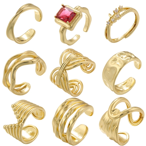 French Vintage Geometric Irregular Brass Rings For Women Gold Silver Plated Minimalist Wave Twisted Open Adjustable Finger Ring Jewelry Gift