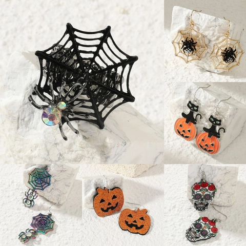 Pendientes Halloween Fantasma Calabaza Araña Calavera Aleación Gótico Fiesta Disfraz Joyería Para Mujeres Hombres