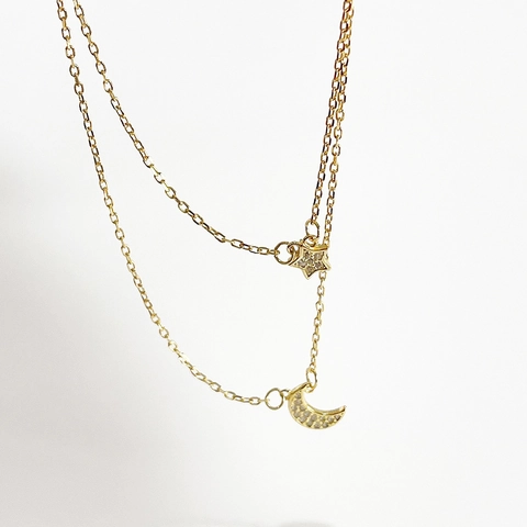 Layered Necklace 925 Sterling Silver 18K Gold Plated Star Moon Pendant Cubic Zirconia Minimalist Jewelry For Women