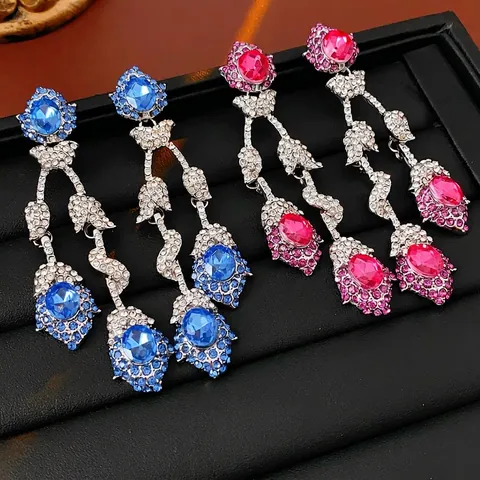 Vintage Blumen Quastenohrringe Legierung Strass Glas Mit Silberohrstecker Elegante Hochzeit Party Für Damen