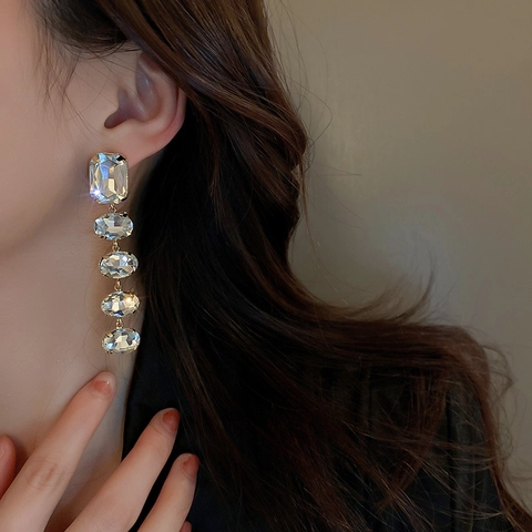 Elegante Lange Ohrhänger Aus Legierung Mit Strass Und 925 Sterling Silber Ohrstecker Mode Geometrischer Schmuck Für Damen