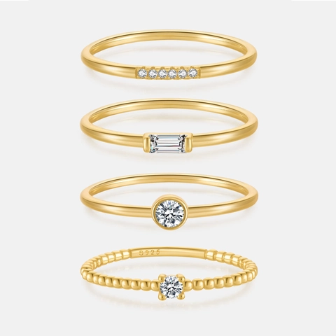 Anillo de Plata de Ley 925 Con Circonia Diseño de Nicho Minimalista Cuentas Redondas Galvanizado Oro Joyas Mujeres