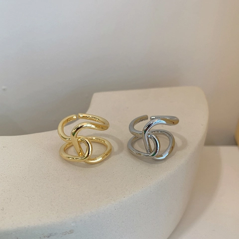 Anillo Abierto De Líneas Entrelazadas Geométricas Latón Chapado En Oro Banda Ajustable Minimalista Joyas Para Mujeres