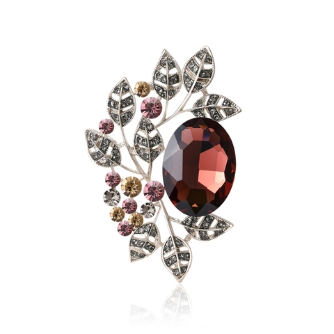 Vintage Legierung Blatt Brosche Für Damen Elegante Glänzende Strass Blume Pin Für Mantel Kleid Zubehör Koreanische Mode Schmuck