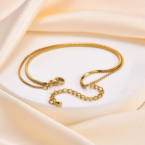 Stainless Steel Double Layer Bracelet Snake Chain And Twisted Rope Chain Layered Minimalist Jewelry For Women Adjustable