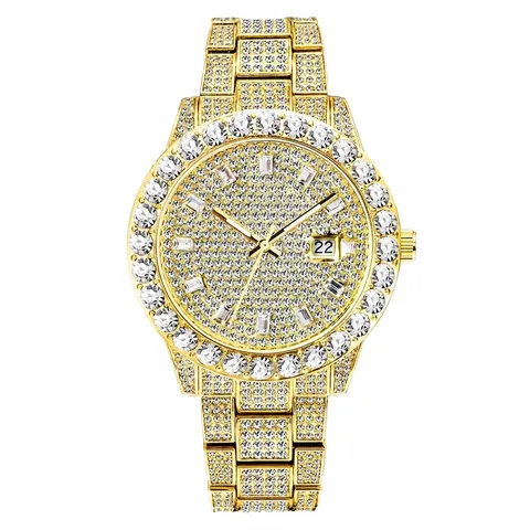 Orologio Al Quarzo Da Uomo Di Lusso Iced Out Con Strass Hip Hop Moda Con Datario