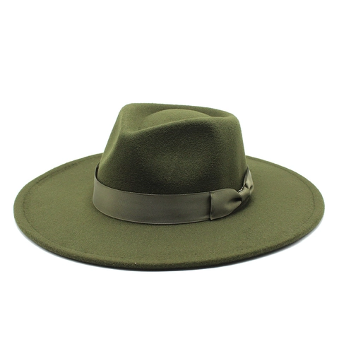 Breedgerande Wollen Vilt Fedora Hoed Met Satijnen Strik Lint Elegante Jazz Pet Voor Winter Herfst Unisex