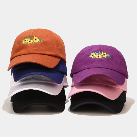 Sunflower Embroidered Cotton Baseball Cap Curved Brim Adjustable Casual Outdoor Sun Hat For Women Men