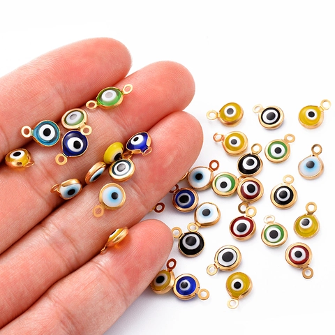 Stainless Steel Evil Eye Pendants Gold Plated Enamel Round Charms For DIY Jewelry Making Necklaces Bracelets Accessories