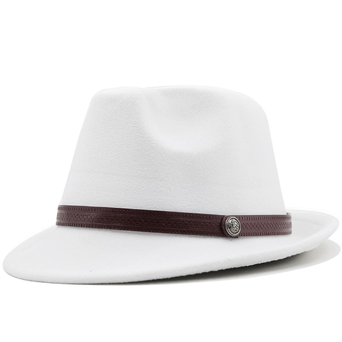 Classic Fedora Hat Cotton Polyester Felt Wide Brim With Decorative Leather Belt And Metal Badge Retro Jazz Style