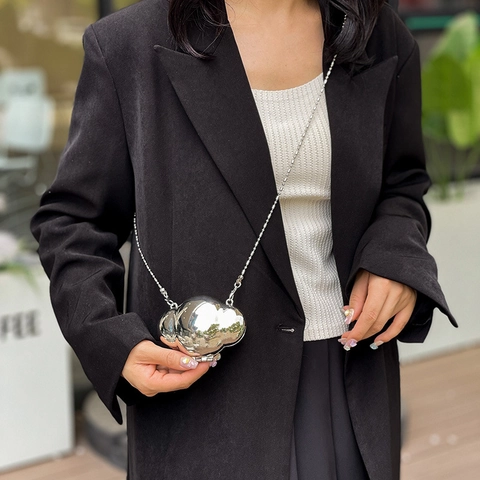 Mini Bolso De Metal En Forma De Nube Acabado Espejo Correa De Cadena Fiesta De Noche Crossbody Clutch Moda Mujer