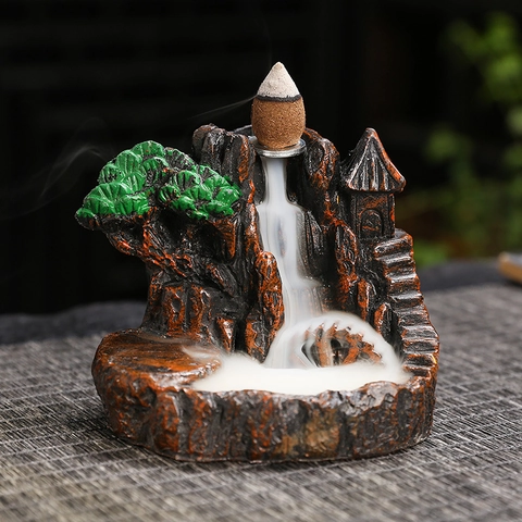 Zen Harz Rückfluss Weihrauchbrenner Berglandschaft Wasserfall Raucheffekt Home Office Desktop Dekor Chinesischer Stil