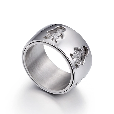 Hollow Out Boy Girl Character Band Ring Stainless Steel Brushed Finish Wide Finger Jewelry Fashion Unisex