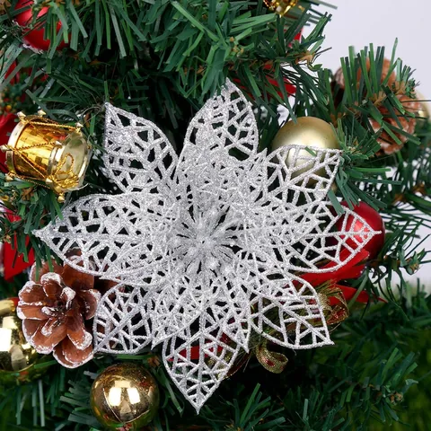 Decorazione Floreale Di Natale Cava Poinsettia Luccicante PE Per Albero Ghirlanda Festa