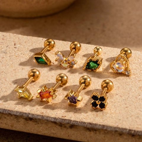 Orecchini A Lobo In Acciaio Inossidabile Con Zirconi Colorati Gioielli Da Piercing Per Donna Moda