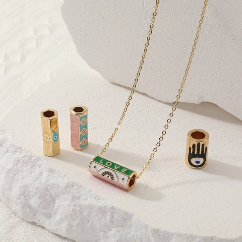 Emaille Kolom Hanger Ketting Verguld Koper Boze Oog Hart Ster Lettering Sieraden Voor Dames Mode Hip Hop
