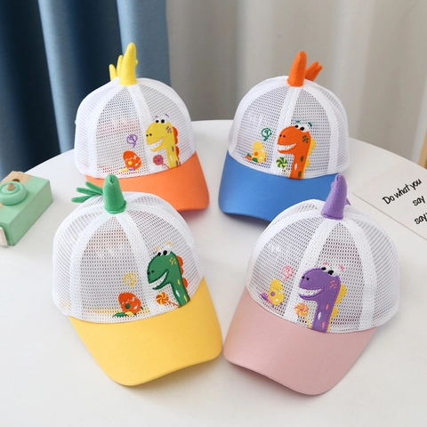Kinderen Cartoon Dinosaurus Mesh Honkbalpet 3D Stekels Ademend Zomer Zonnehoed Peuters Jongens Meisjes Polyester