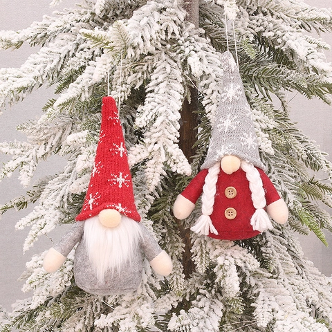 Gnomi di Natale Scandinavi Ornamenti di Peluche Con Cappello in Maglia a Fiocco di Neve Bambola Senza Volto per Decorazione Appesa a Casa