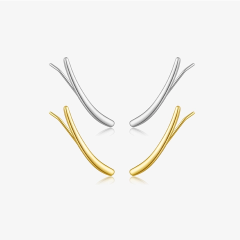 925 Sterling Silver Minimalist Line Ear Climbers For Women Geometric Curved Crawler Earrings Gold Silver Fashion Jewelry