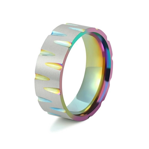 Titanium Steel Ring Brushed Geometric Gear Groove Niche Design Dual Tone Jewelry For Men Women