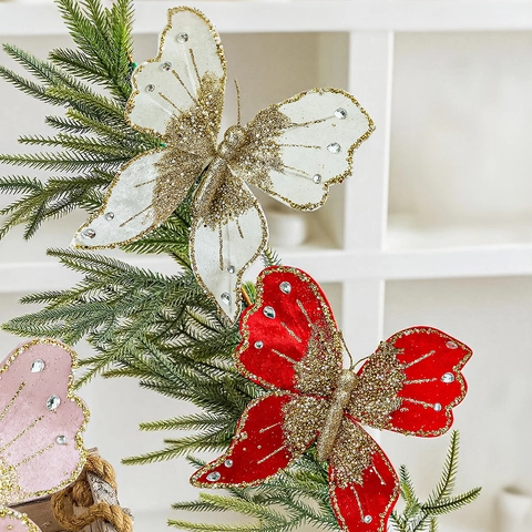 Grandi Decorazioni A Farfalla Scintillanti Con Strass E Clip In Metallo Per Albero Di Natale E Feste Di Nozze