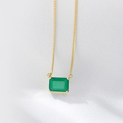 925 Sterling Silver Square Green Rhinestone Necklace Elegant Emerald Cut Pendant Simple Clavicle Chain Niche Women Jewelry