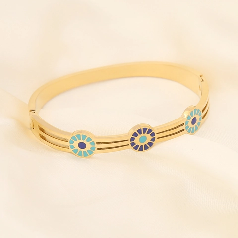 Evil Eye Armreif Edelstahl Vergoldet Emaille Öl Strass Elegante Mode Schmuck Für Frauen