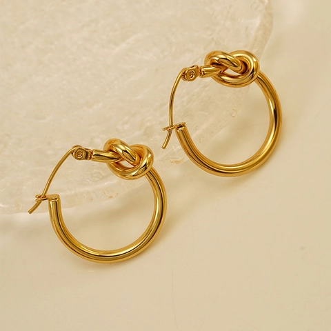 Pendientes De Aro Con Nudo Vintage Chapados En Oro De 18k Acero Inoxidable 304 Joyería Para Mujer