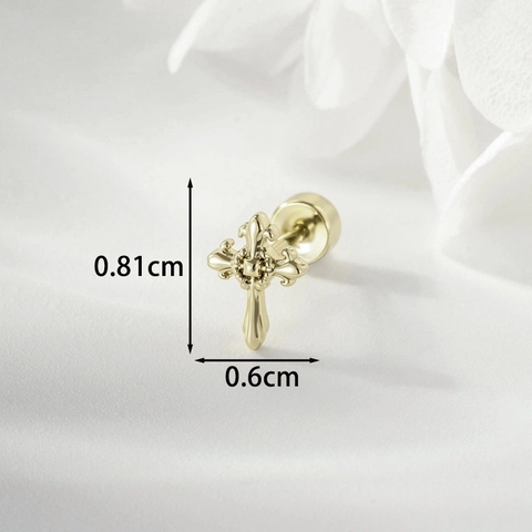 Retro Goth Iris Cross Ear Studs Titanium Steel Copper Screw Back Helix Cartilage Piercing Jewelry For Men Women