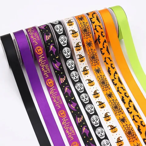 Halloween Lint Polyester Grosgrain Satijn Stof Voor Cadeauverpakking DIY Strikken Pompoen Vleermuis Spinnenweb Skelet Partij Decoratie