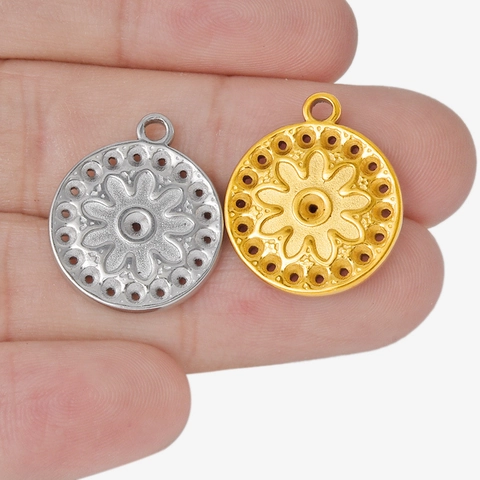Runder Blumen Anhänger 304 Edelstahl 18K Vergoldet Sonnenstrahl Relief Strukturierte DIY Schmuck Zubehör Für Halskette Unisex