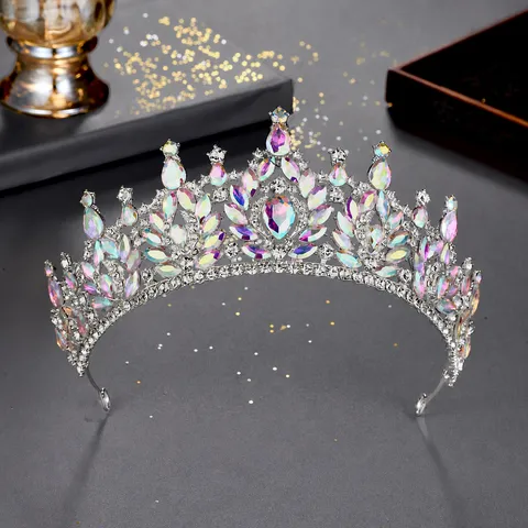 Bandeau Couronne de Mariage de Style Baroque Tiare en Strass Colorés Accessoires de Robe de Mariée Bijoux de Cheveux de Fête