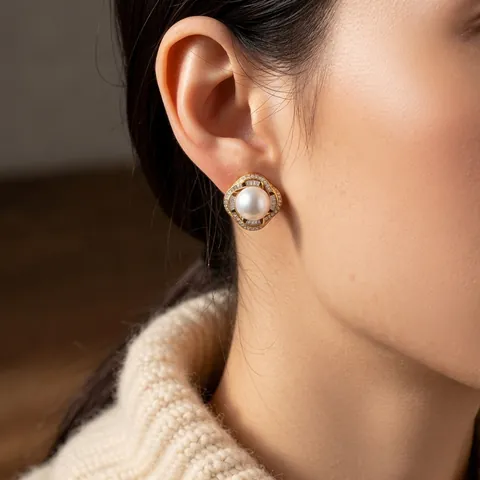 Boucles Oreilles Künstliche Perles Vintage Avec Zircon Alliage Et Tige En Argent Style Palais Français Pour Femmes