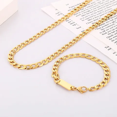Collar De Cadena De Eslabones Cubanos De Acero Inoxidable Con Placa De Identidad Rectangular Lisa Joyería Para Hombre