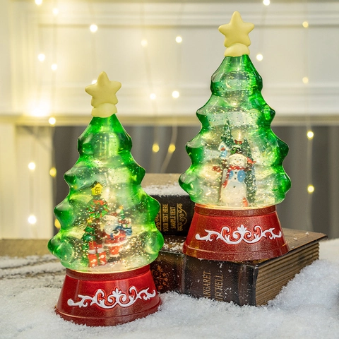 Christmas Tree Snow Globe LED Light Automatic Snowing Water Ball Desktop Decor Plastic Ornament Xmas Gift For Kids