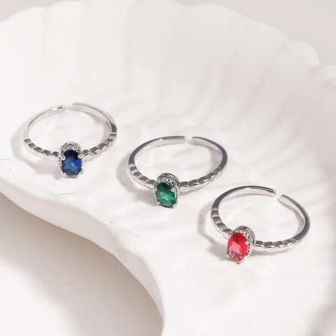 Bague Ouverte Ajustable Cuivre Plaqué Or Argent Avec Zircon Ovale Anneau Texturé Bijoux De Mode Pour Femmes
