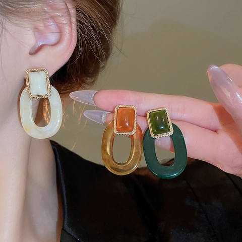 Geometrische Ohrstecker Vintage Harz Quadrat Oval Legierung Schmuck Mit 925 Sterlingsilber Ohrring Pfosten Für Damen