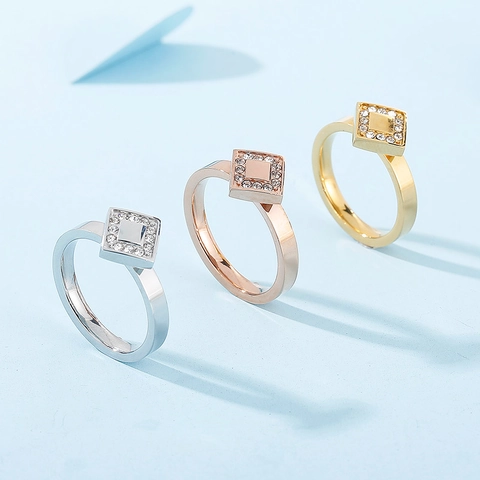 Anillo Geométrico Hexágono Cuadrado De Acero Inoxidable Con Diamantes De Imitación Transparentes Joyería Minimalista Para Mujeres