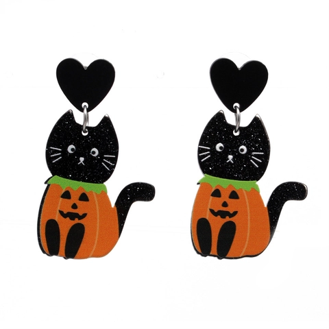 Orecchini Halloween Per Donna Acrilico Zucca Gatto Nero Ragnatela Mano Di Scheletro Accessori Per Feste Di Travestimento