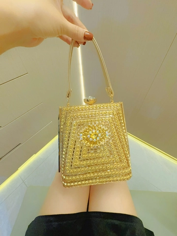 Evening Clutch Bag Rhinestone Artificial Pearl Sunflower Luxury Wedding Party Handbag Women Chain Strap