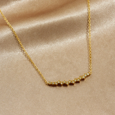 V-Shaped Curved Bar Necklace Gold Plated Stainless Steel With Zircon Inlaid Geometric Clavicle Chain For Women Minimalist Style