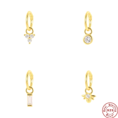 925 Sterling Silver Hoop Stud Earrings Cubic Zirconia Bee Geometric Cartilage Piercing Jewelry For Women Gold Plated