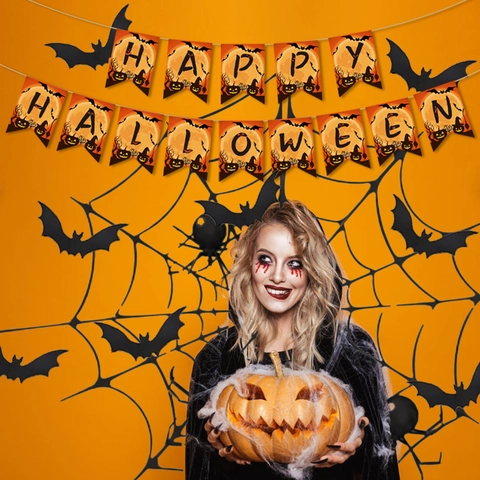 Decorazioni per Feste di Halloween Bandierina Zucca Fantasma Teschio Ghirlanda Appendere Orrore Festival Forniture per Feste