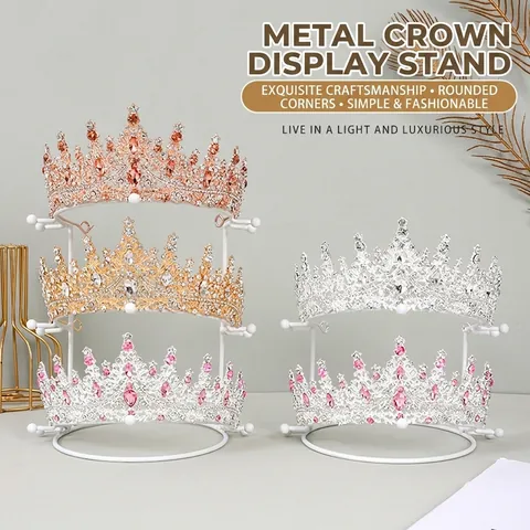 Metal Crown Display Stand Multi Tier Tiara Holder Rack Iron Headband Organizer Wedding Jewelry Store Live Stream Elegant