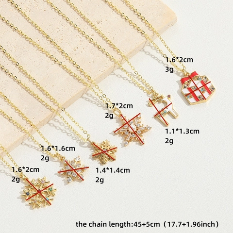 Squisita Collana con Ciondolo di Natale per Donna Rame Zirconia Fiocco di Neve Renna Confezione Regalo Smalto Collana Festa Gioielli