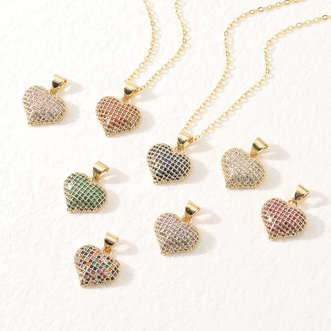 Collar Con Colgante De Corazón Cobre Chapado En Oro Con Micro Pavé De Circón Joyería De Moda Para Mujer
