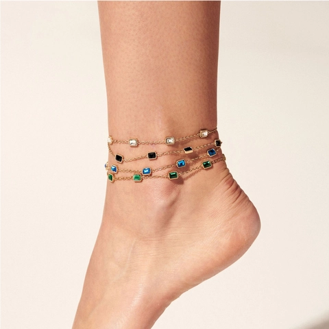 Ketting Armband Enkelbandje Van Roestvrij Staal Vierkante Zirkoon Kleurrijk Elegant Waterdicht Sieraden Voor Dames